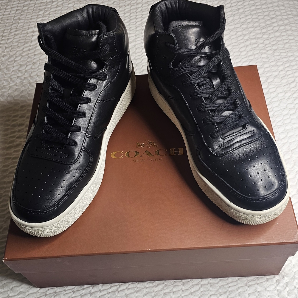 Coach Men’s Black Leather High-Top Sneakers